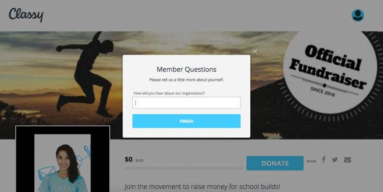 The question appears while the individual sets up their page