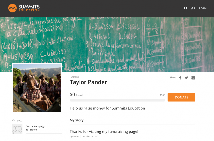 Summit peer-to-peer fundraising page