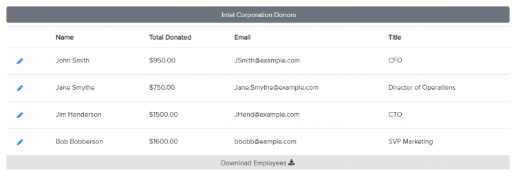 A donation form with a matching gift option.