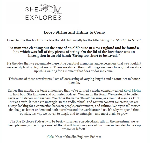 She Explores gives donor relationship lessons by showing how their founder writes personal communications