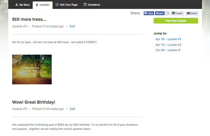 Updates Feature for Fundraisers